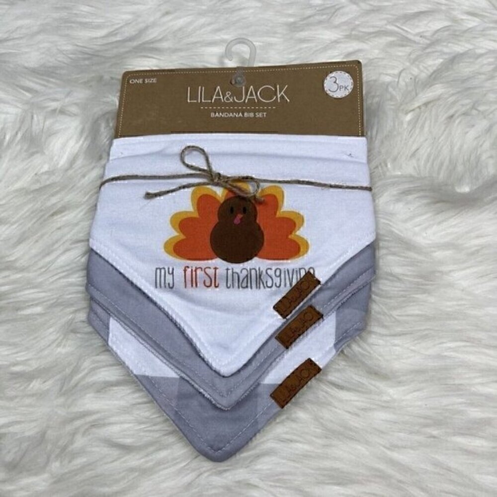 NEW LILA & JACK My First Thanksgiving Bandana Bib Set Baby Holiday